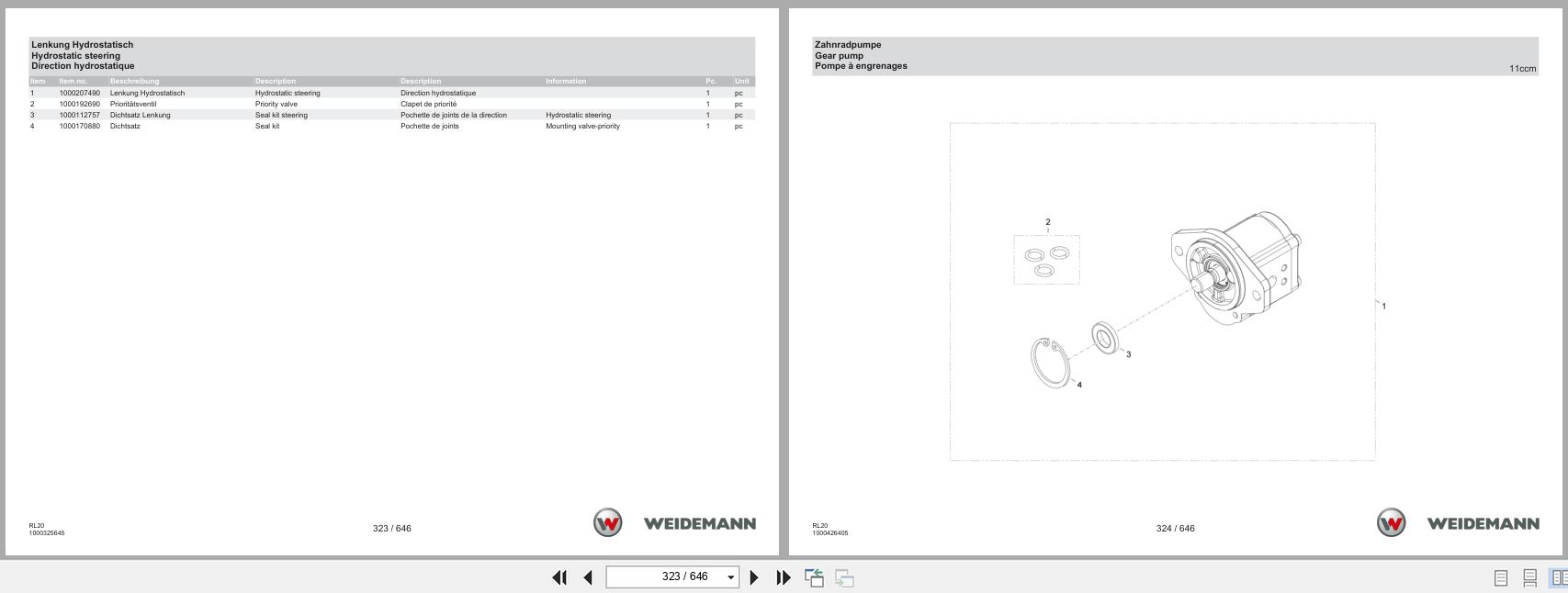 Weidemann Wheel loader 1160 RL20 Spare Parts Catalog 2023 DE EN FR (2)