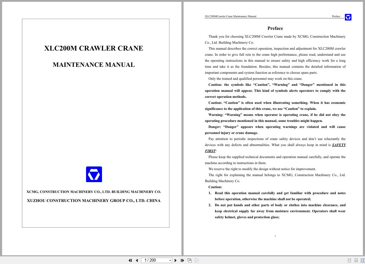 XCMG Crawler Crane XLC200M Maintenance Manual 2023 EN (1)