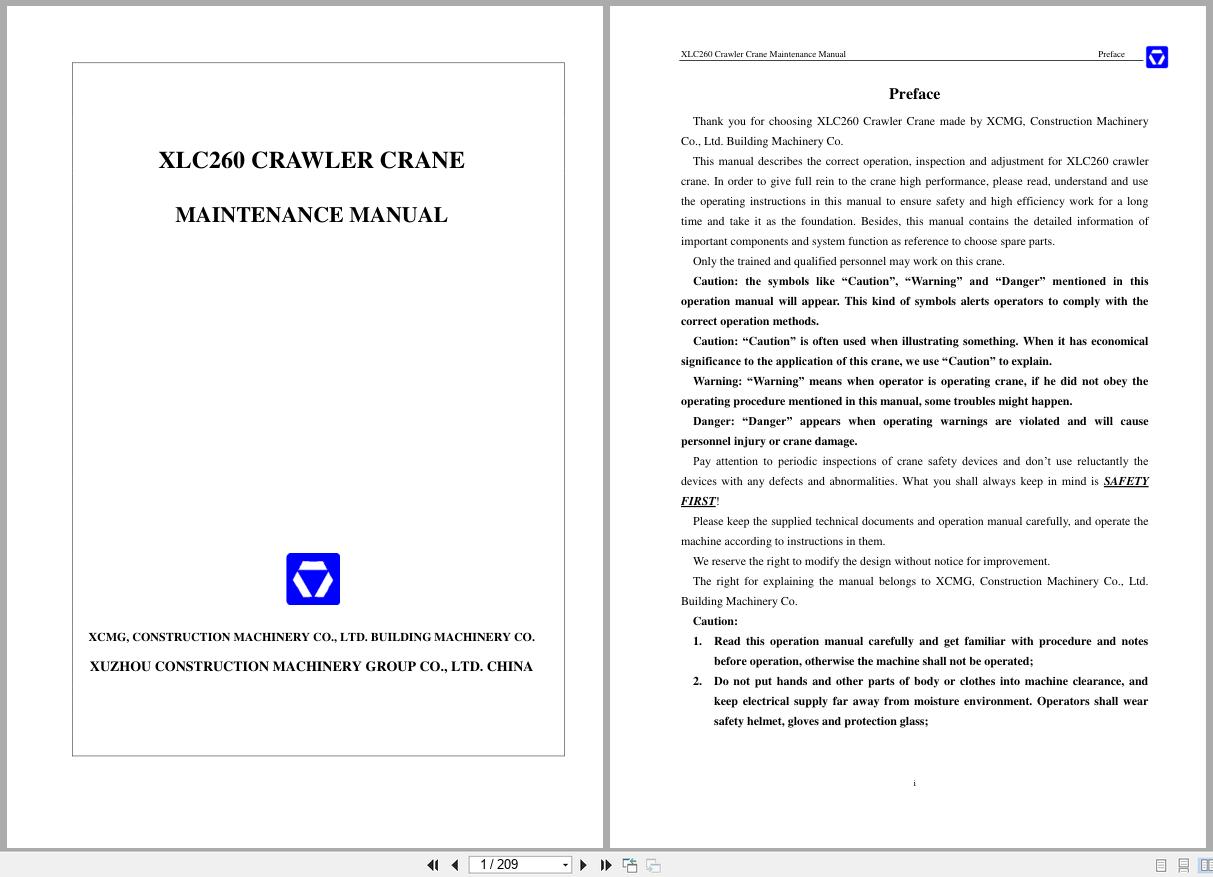 XCMG Crawler Crane XLC260 Maintenance Manual EN (1)
