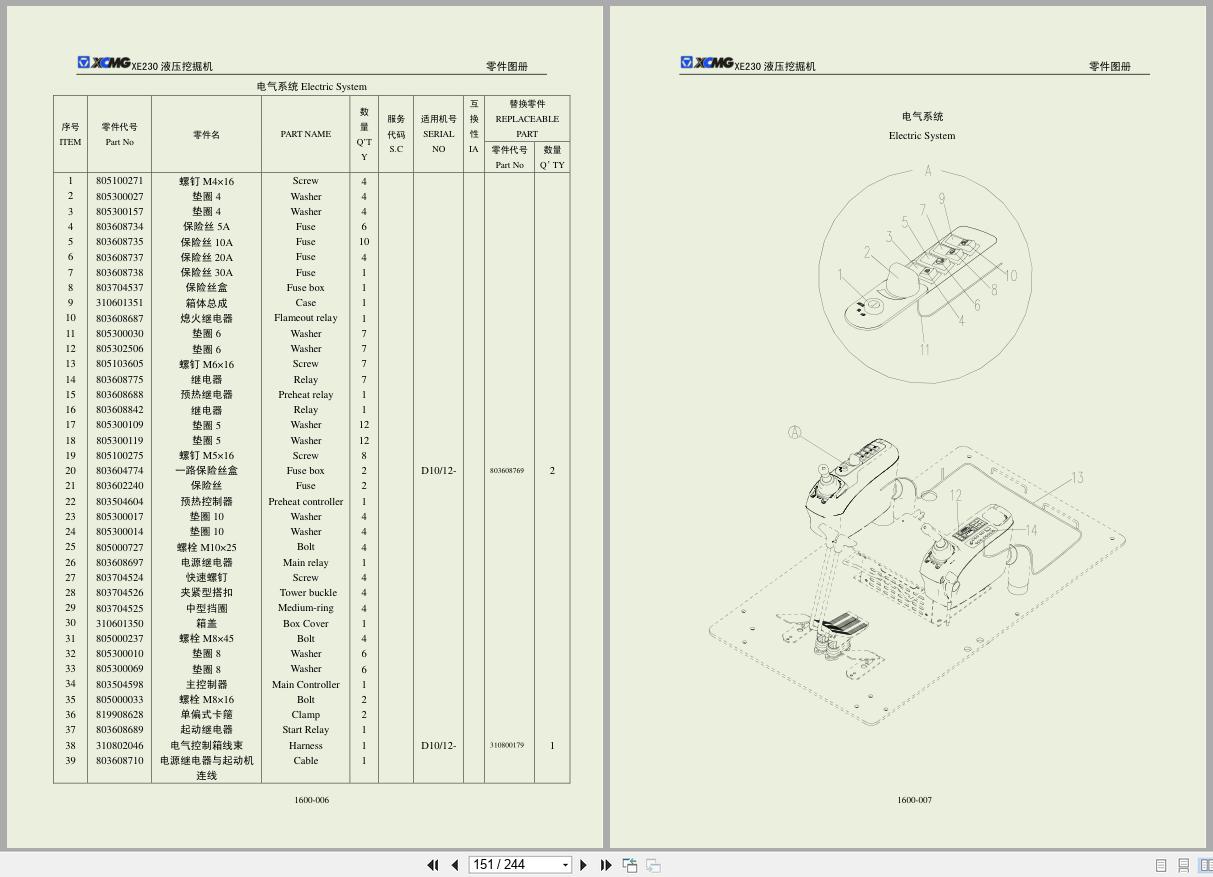 XCMG Excavator XE230C Parts Manual 2011 EN ZH (2)