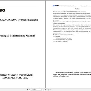 XCMG Hydraulic Excavator XE215C XE230C XE260C Operating Maintenance Manual 2011 EN (1)