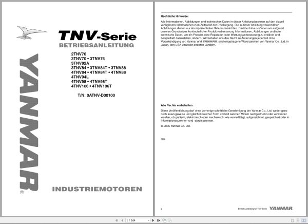 Yanmar Engine 2Tnv70 To 4Tnv106T Operations Instructions Manual 0Atnv D00100 2005 De (1)