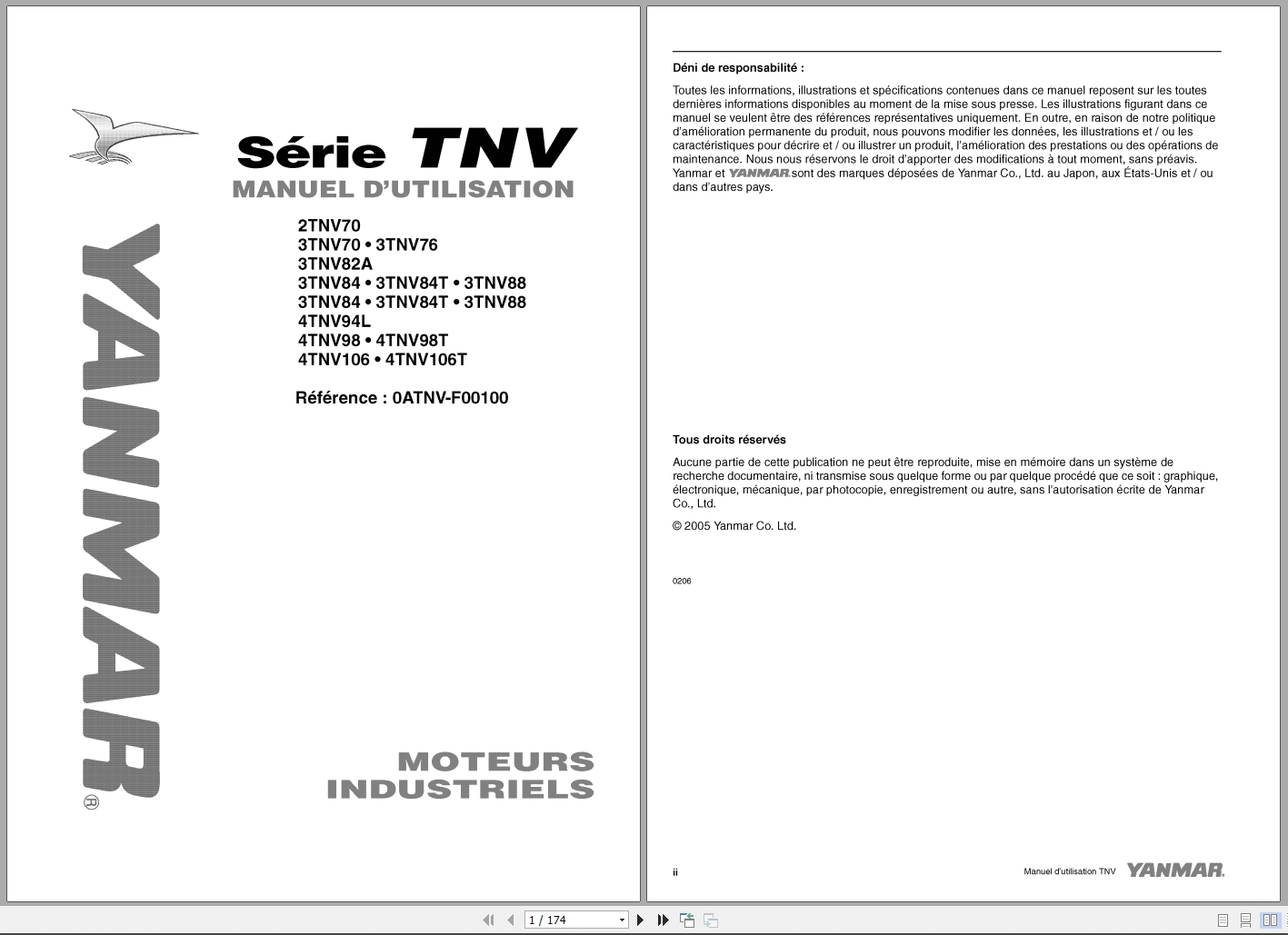 Yanmar Engine 2TNV70 To 4TNV106T Operations Instructions Manual 0ATNV F00100 2006 FR (1)