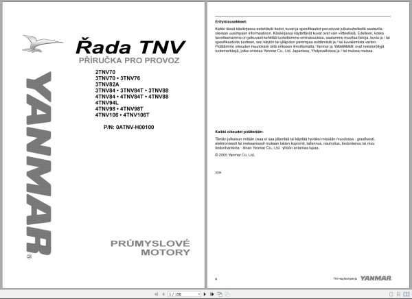 Yanmar Engine 2Tnv70 To 4Tnv106T Operations Instructions Manual 0Atnv H00100 2005 Fi (1)