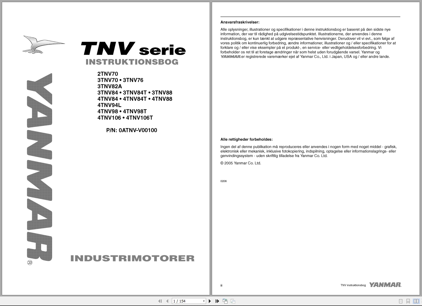 Yanmar Engine 2TNV70 To 4TNV106T Operations Instructions Manual 0ATNV V00100 2005 DK (1)