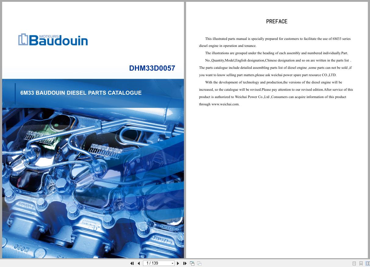 BAUDOUIN Engine Diesel 6M33 Parts Catalog DHM33D0057 1