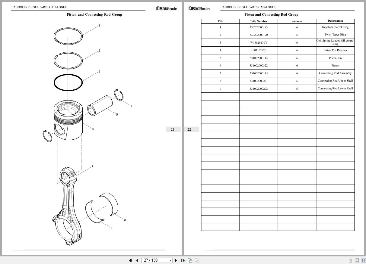 BAUDOUIN Engine Diesel 6M33 Parts Catalog DHM33D0057 2