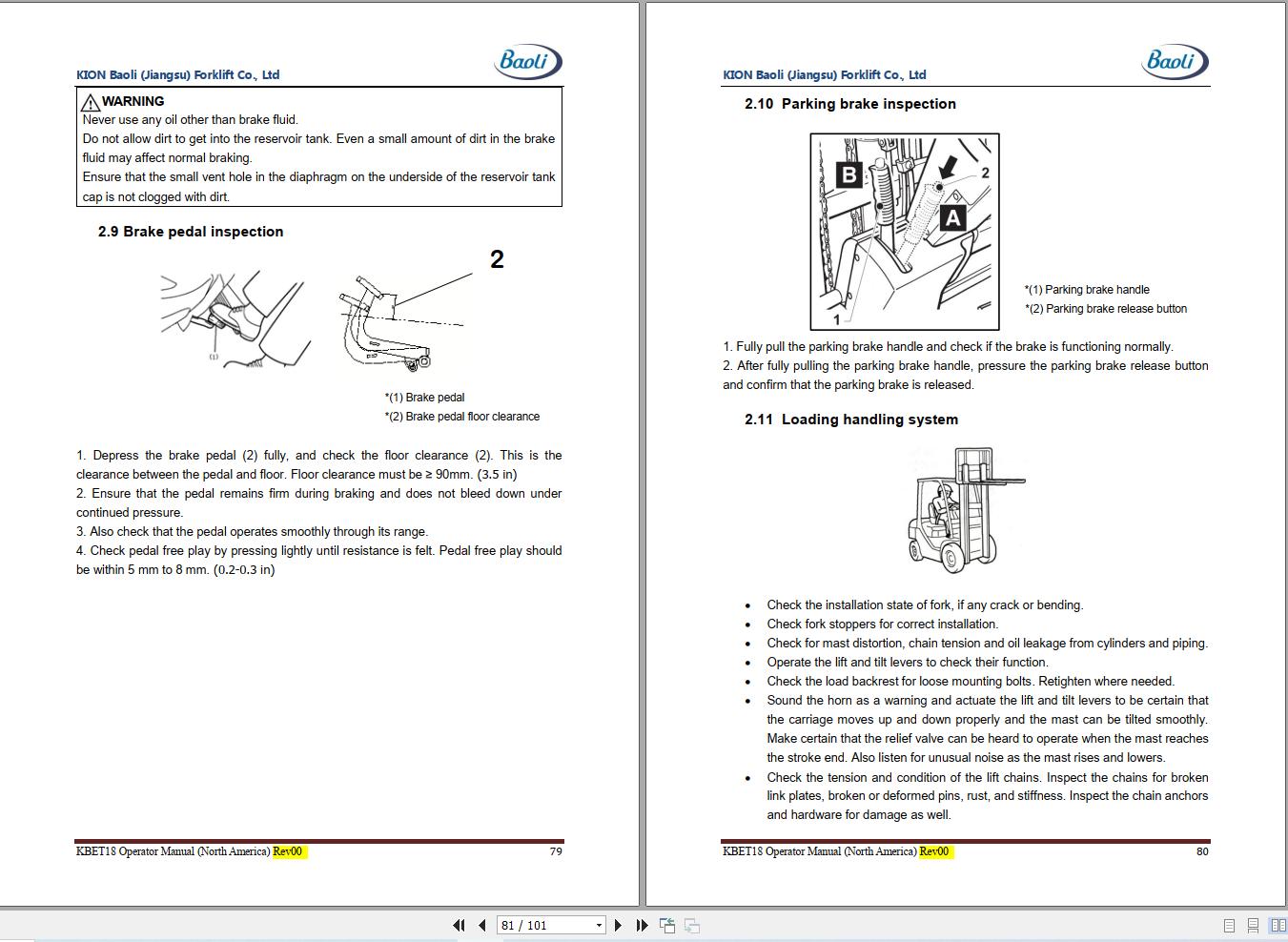 Baoli Forklift KBET18 Operation Manual 2