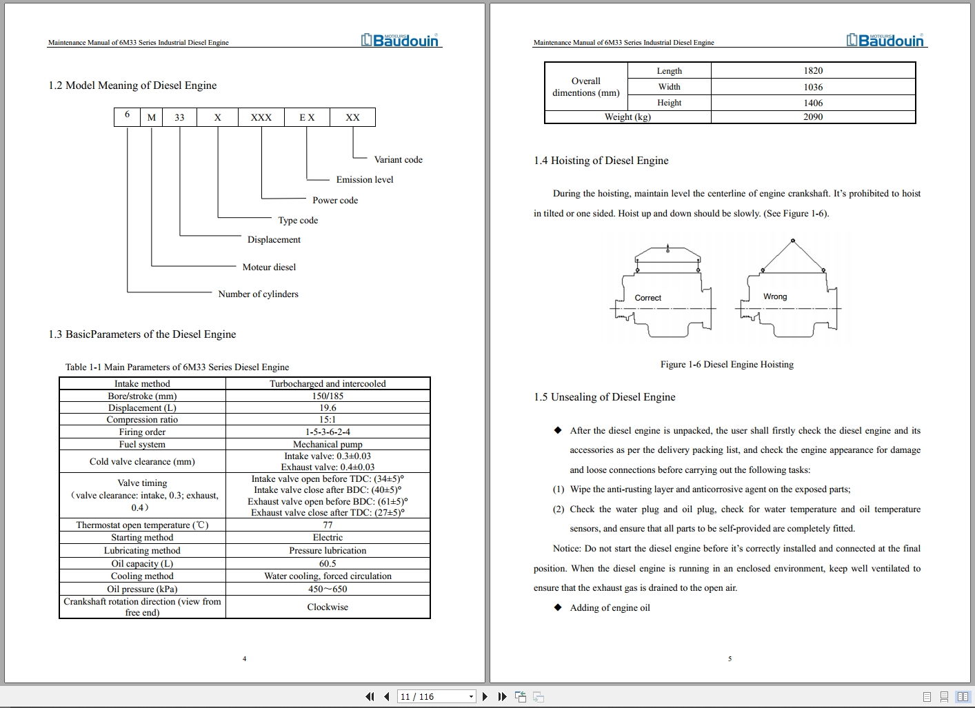 Baudouin Diesel Engine 6M33 Maintenance Manual 2016 2