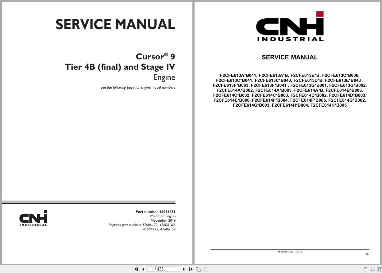 CNH Engine F2CFE613AB041 to F2CFE614HB005 Cursor 9 Service Manual 48076851 2016 (1)