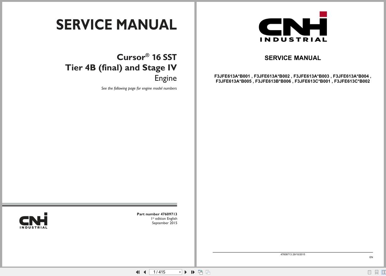 CNH Engine F3JFE613AB001 to F3JFE613CB002 Cursor 16 SST Service Manual 47609713 2015 (1)