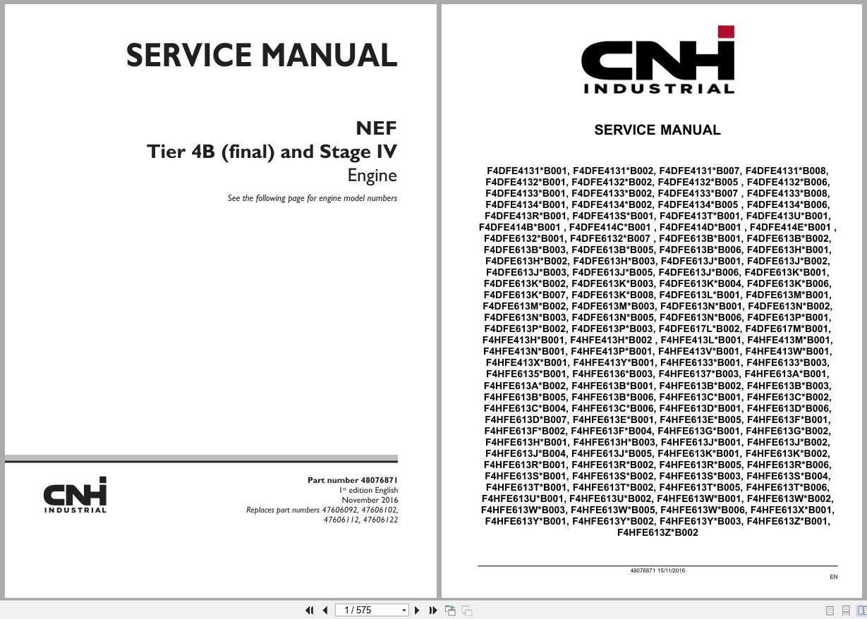 CNH Engine F4DFE4131B001 to F4HFE613ZB002 Service Manual 48076871 2016 (1)