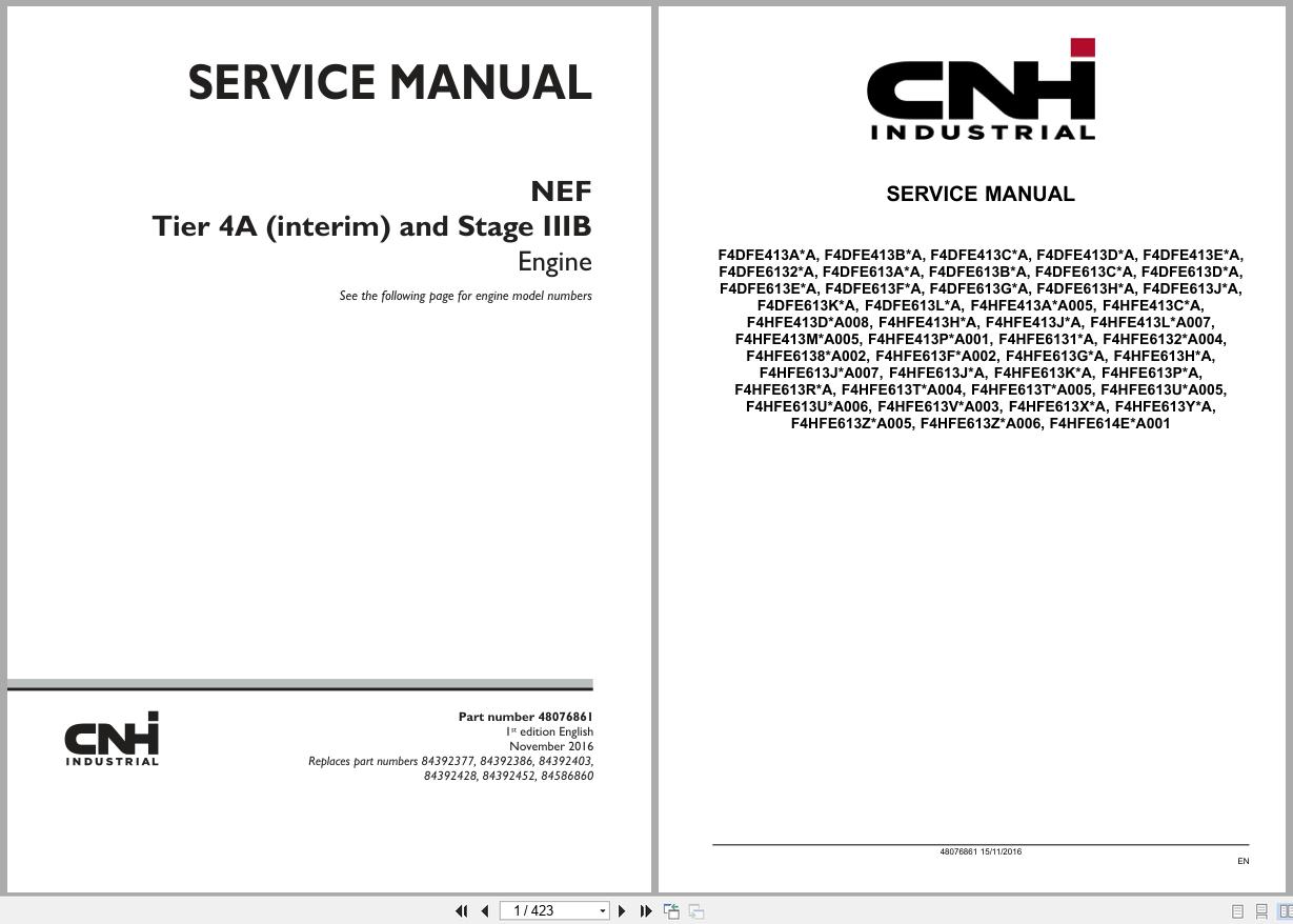 CNH Engine F4DFE413AA to F4HFE614EA001 Service Manual 48076861 2016 (1)