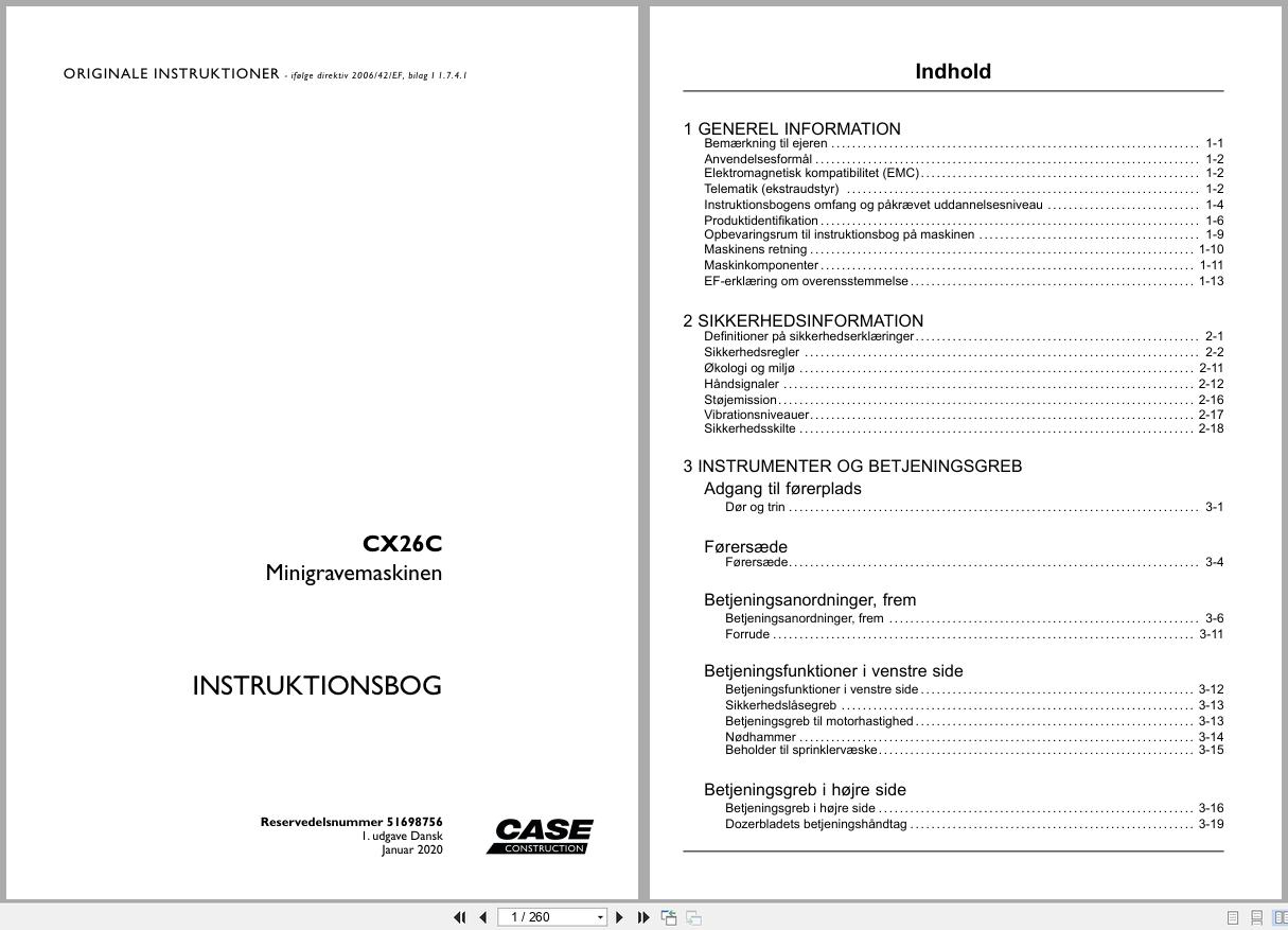 Case Mini Excavator CX26C Operators Manual 51698756 2020 DK (1)