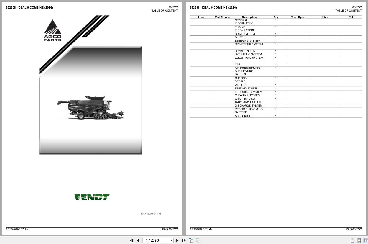 Fendt Combine IDEAL 9 2026 Parts Catalog 652908 1