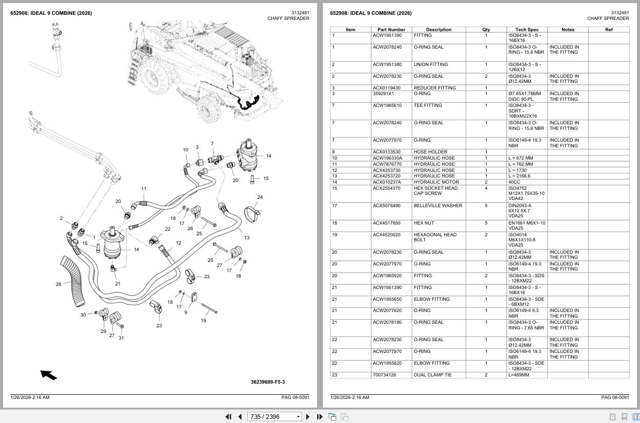Fendt Combine IDEAL 9 2026 Parts Catalog 652908 best pair 2