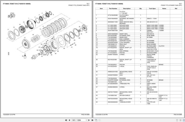 Fendt Tractor 818 71800101 99999 Parts Catalog F718000 2025 2