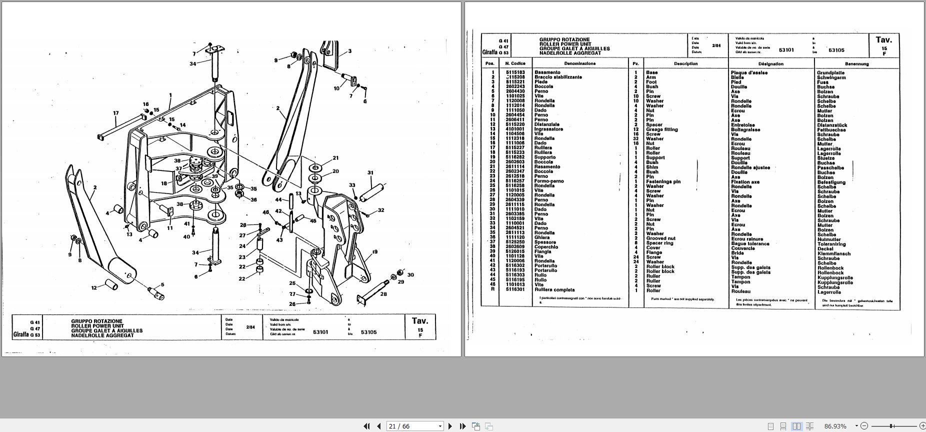 Fiat Allis Benati Excavator Giraffa 53 Ben 2000 PSB Parts Catalog 59821416 EN DE FR IT (2)