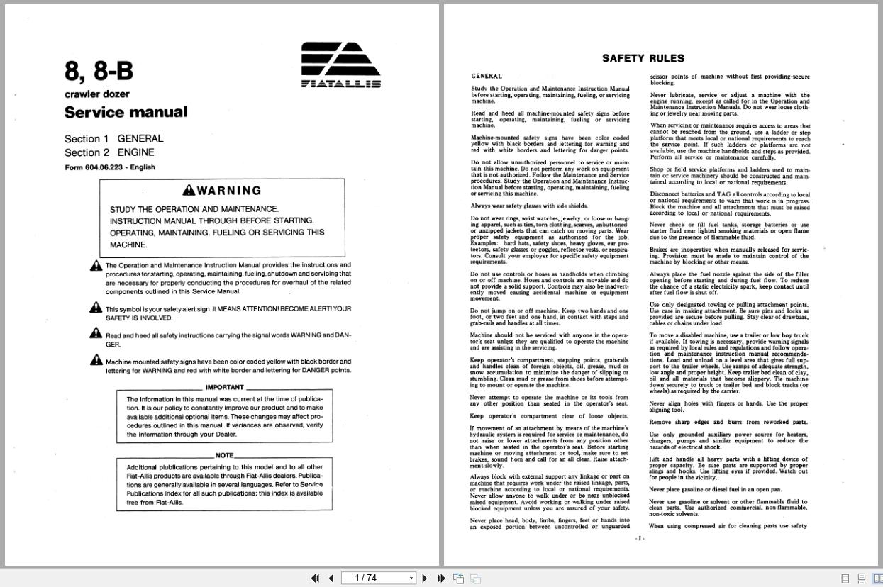 Fiat Allis Crawler Loader 8 8B Service Manual 60406223 (1)