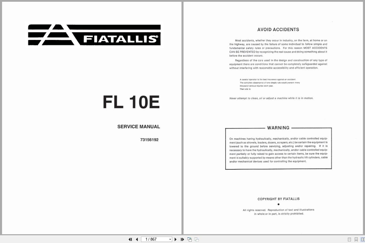 Fiat Allis Crawler Loader FL10E Service Manual 73156192 (1)