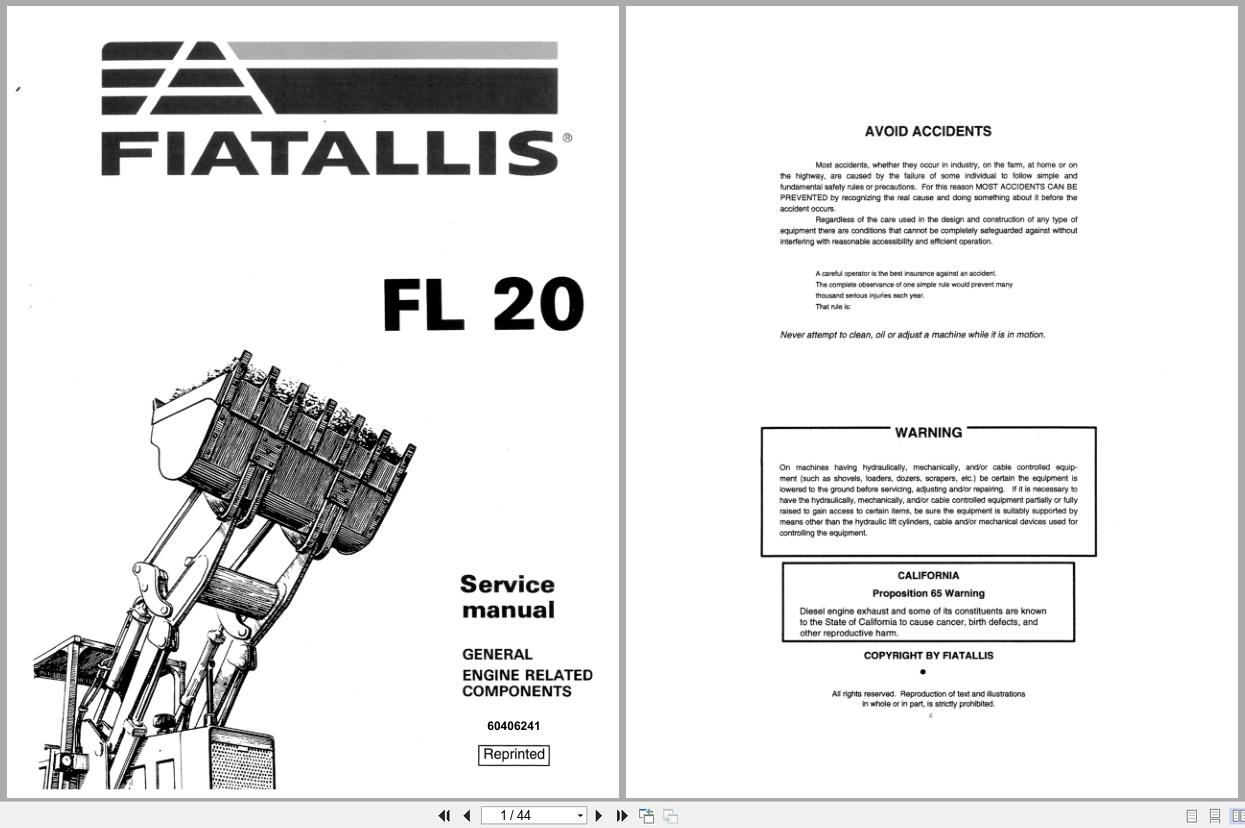 Fiat Allis Crawler Loader FL20 Engine Related Components Service Manual 60406241 (1)