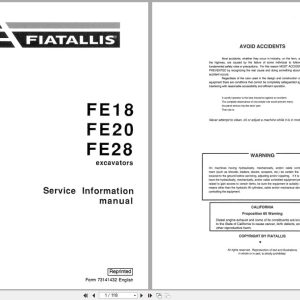 Fiat Allis Excavator FE18 FE20 FE28 Service Information Manual 73141432 (1)