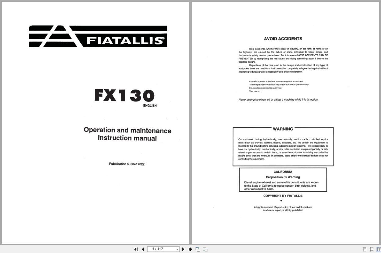 Fiat Allis Excavator FX130 Operation Maintenance Manual 60417022 (1)