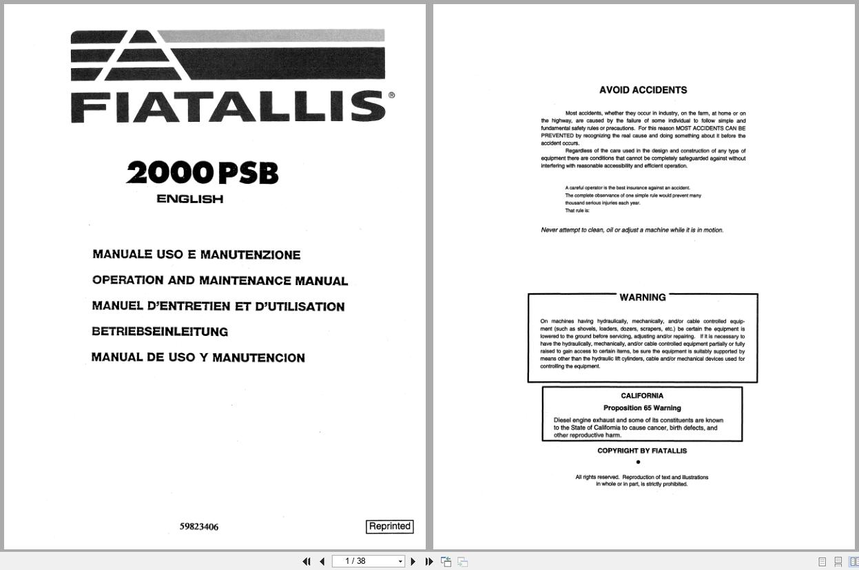 Fiat Allis Loader Excavator 2000PSB Operation Maintenance Manual 59823406 (1)