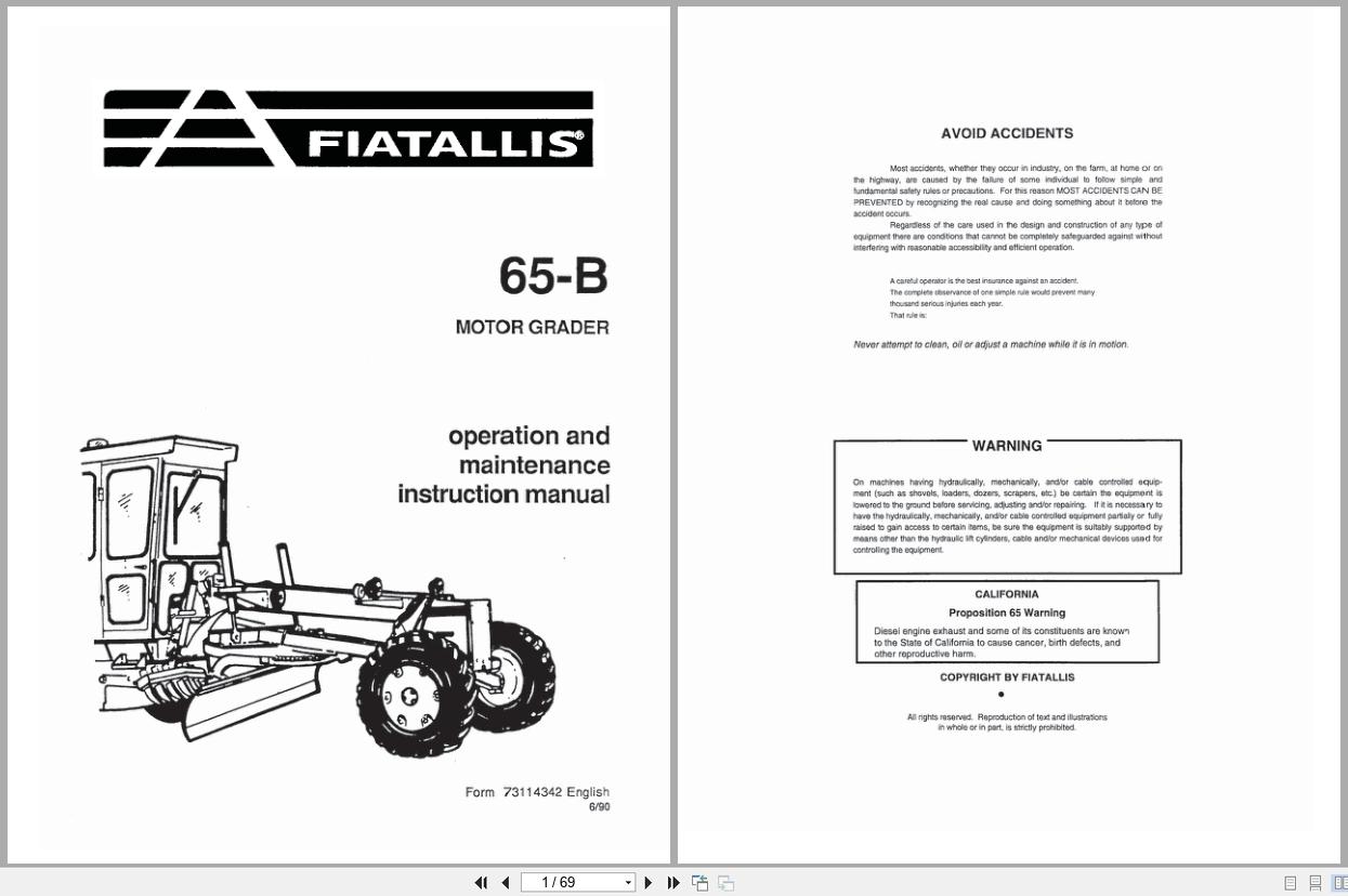 Fiat Allis Motor Grader 65B Operation Maintenance Manual 73114342 (1)