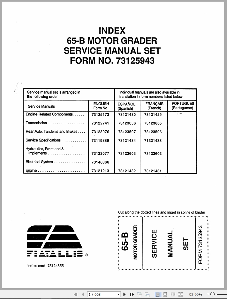 Fiat Allis Motor Grader 65B Service Manual 73125943 (1)