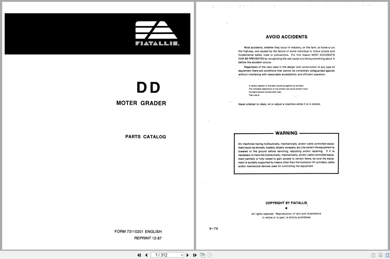 Fiat Allis Motor Grader DD Diesel Parts Catalog 73110201 (1)