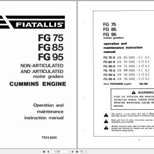 Fiat Allis Motor Grader FG75 FG85 FG95 Operation Maintenance Manual 75314650 (1)
