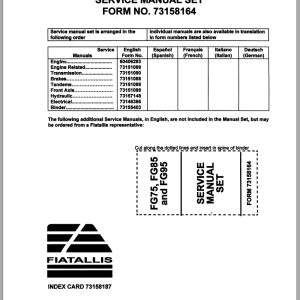 Fiat Allis Motor Grader FG75 FG85 FG95 Service Manual 73158164 (1)