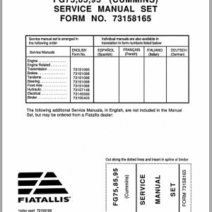 Fiat Allis Motor Grader FG75 FG85 FG95 Service Manual 73158165 (1)