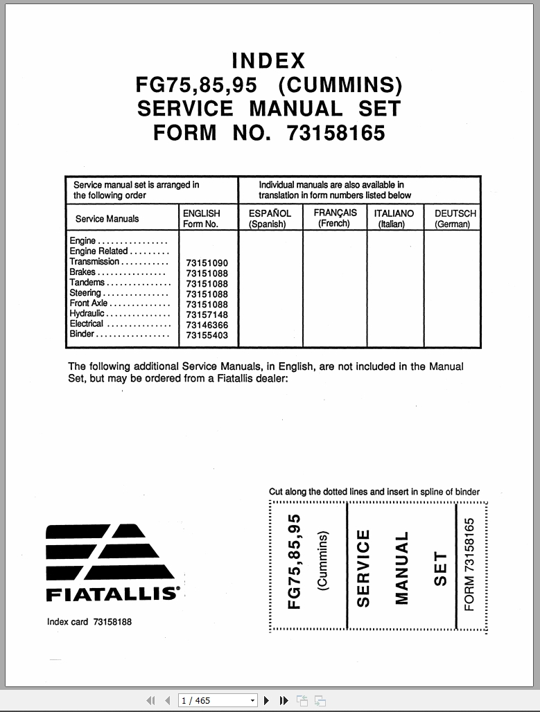 Fiat Allis Motor Grader FG75 FG85 FG95 Service Manual 73158165 (1)