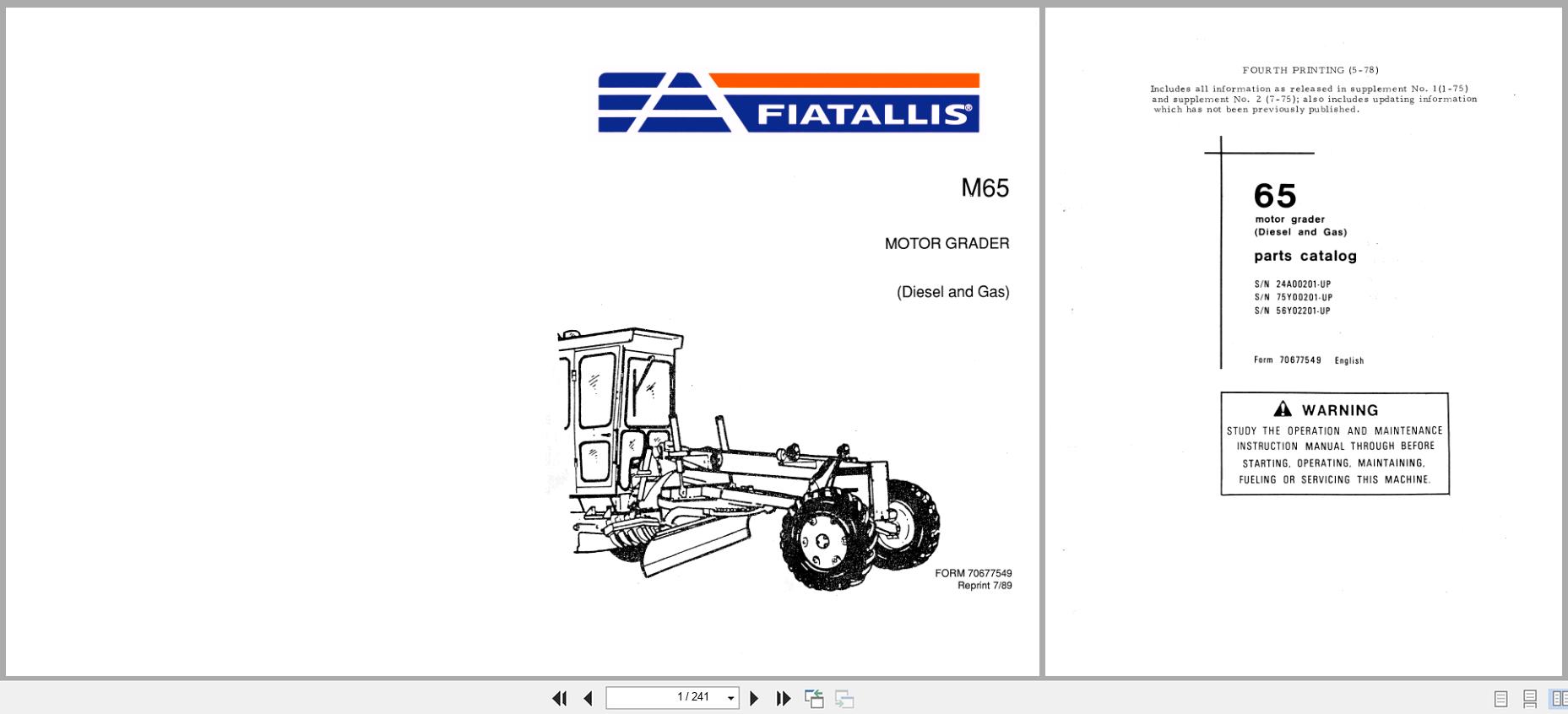 Fiat Allis Motor Grader M65 Parts Catalog 70677549 (1)