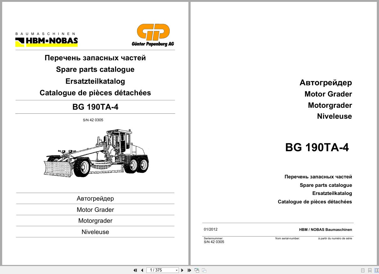 HBM Nobas Motor Grader BG190TA 4 Parts Catalog 2012 1