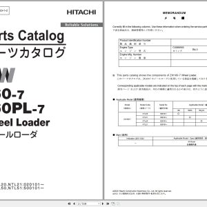 Hitachi Wheel Loader ZW160 7 ZW160PL 7 Parts Catalog PNTL50 1 2 EN JP 1