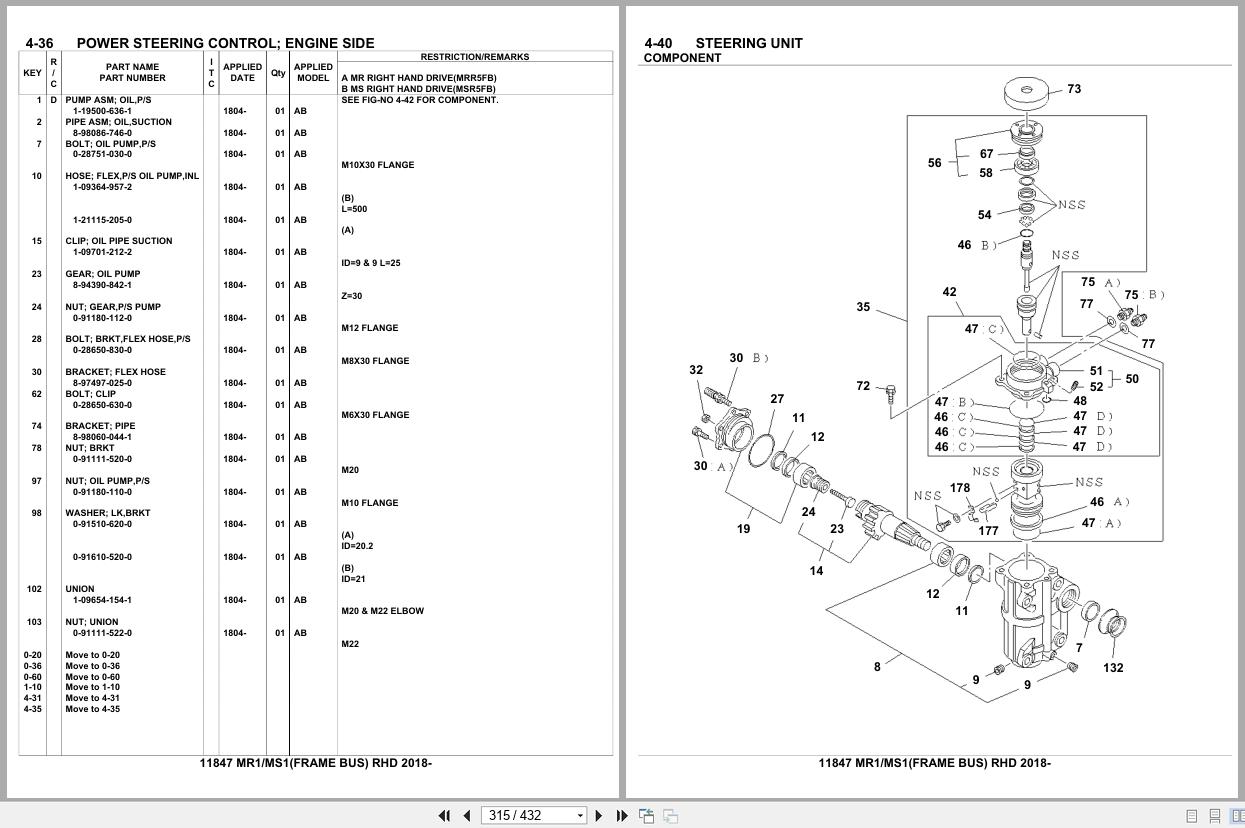 Isuzu Buses MR1 MS1 FRAME BUS RHD 2018 Parts Catalog 11847 (2)