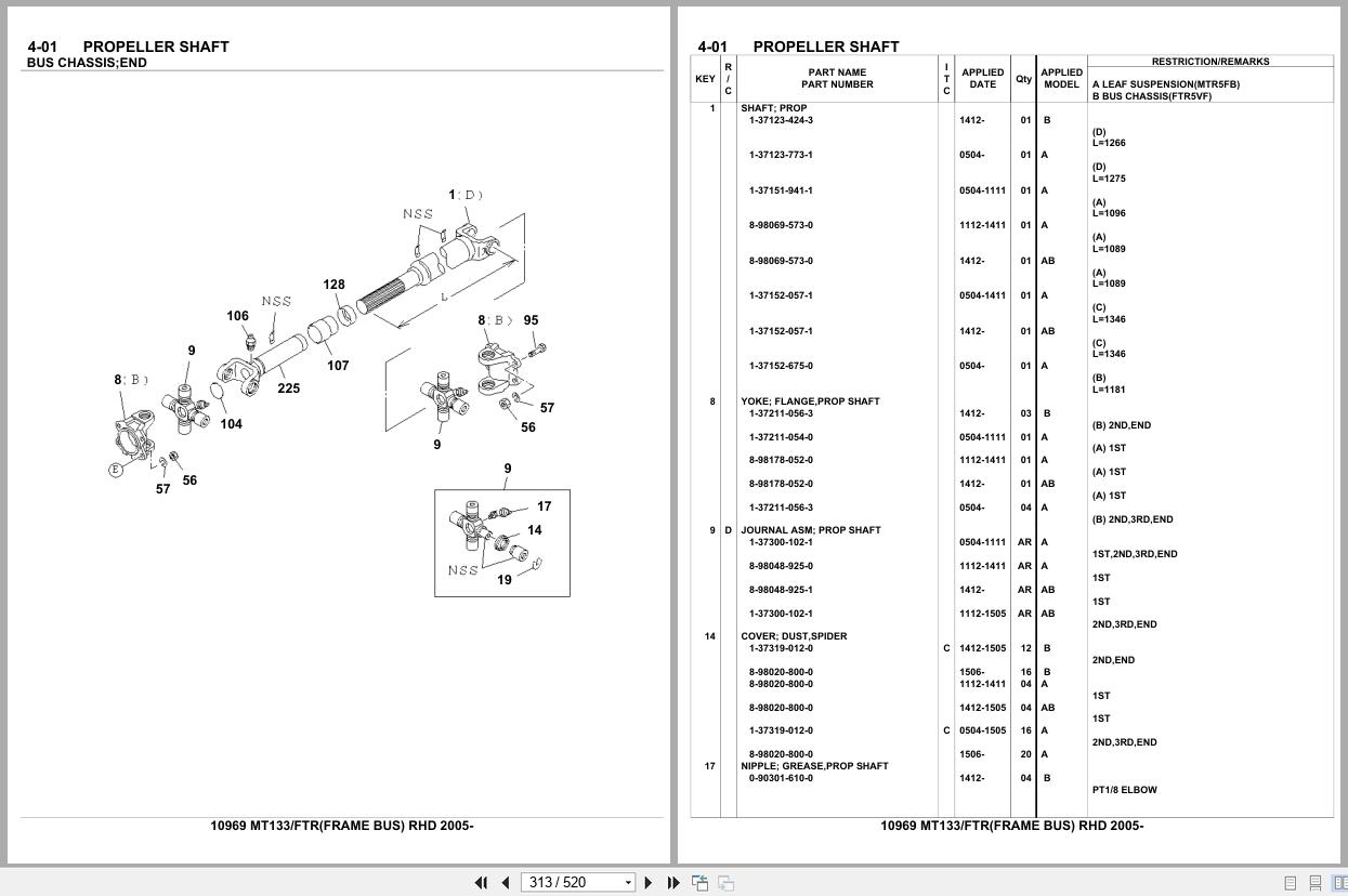 Isuzu Buses MT133 FTR FRAME BUS RHD 2005 Parts Catalog 10969 (2)