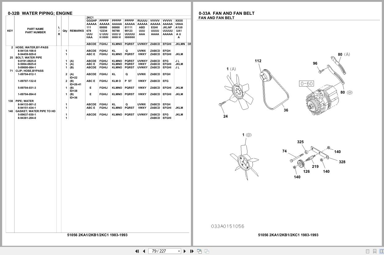 Isuzu Engine 2KA1 2KB1 2KC1 1983 1993 Parts Catalog 51056 (2)