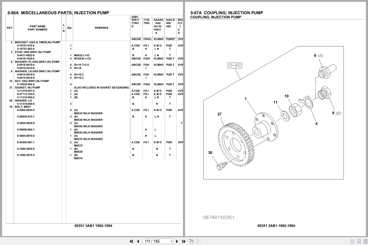 Isuzu Engine 3AB1 1992 1994 Parts Catalog 50351 (2)
