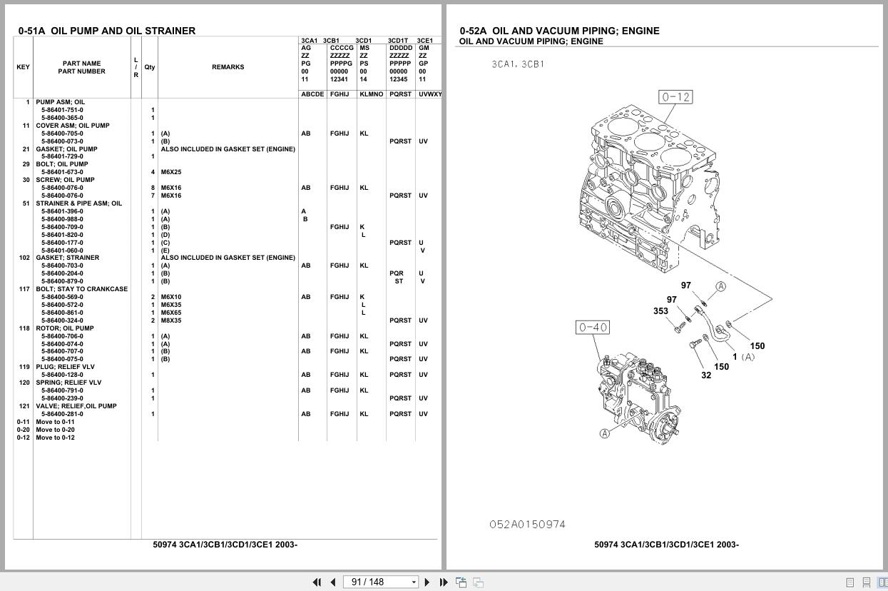 Isuzu Engine 3CA1 3CB1 3CD1 3CE1 2003 Parts Catalog 50974 (2)