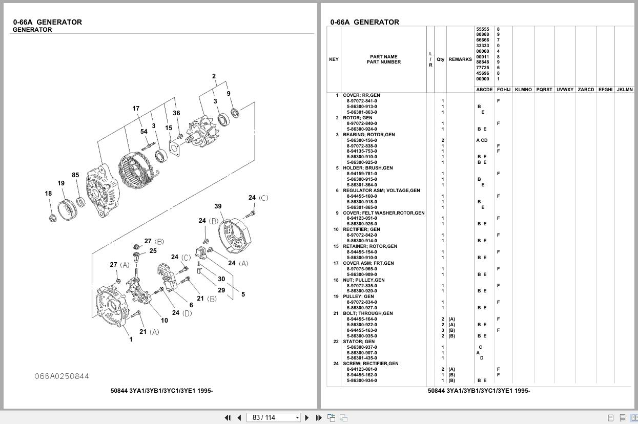 Isuzu Engine 3YA1 3YB1 3YC1 3YE1 1995 Parts Catalog 50844 (2)