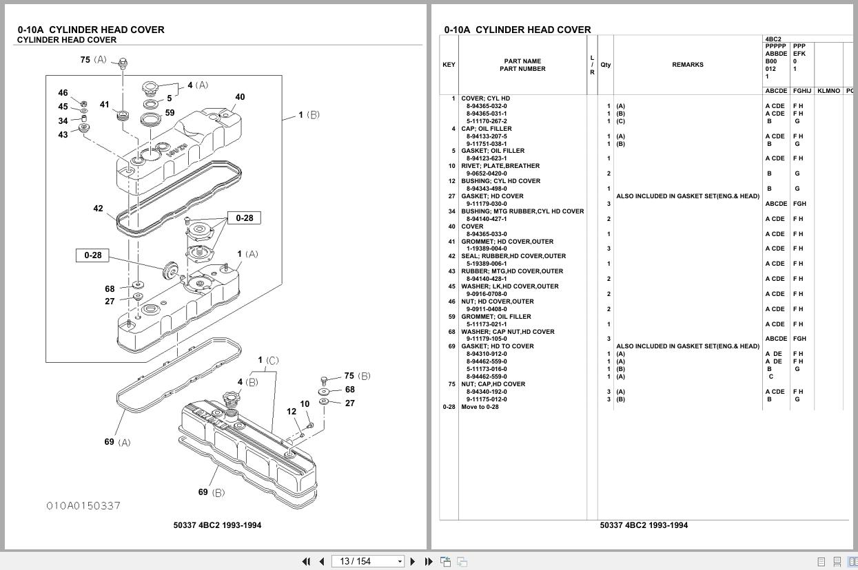 Isuzu Engine 4BC2 1993 1994 Parts Catalog 50337 (2)