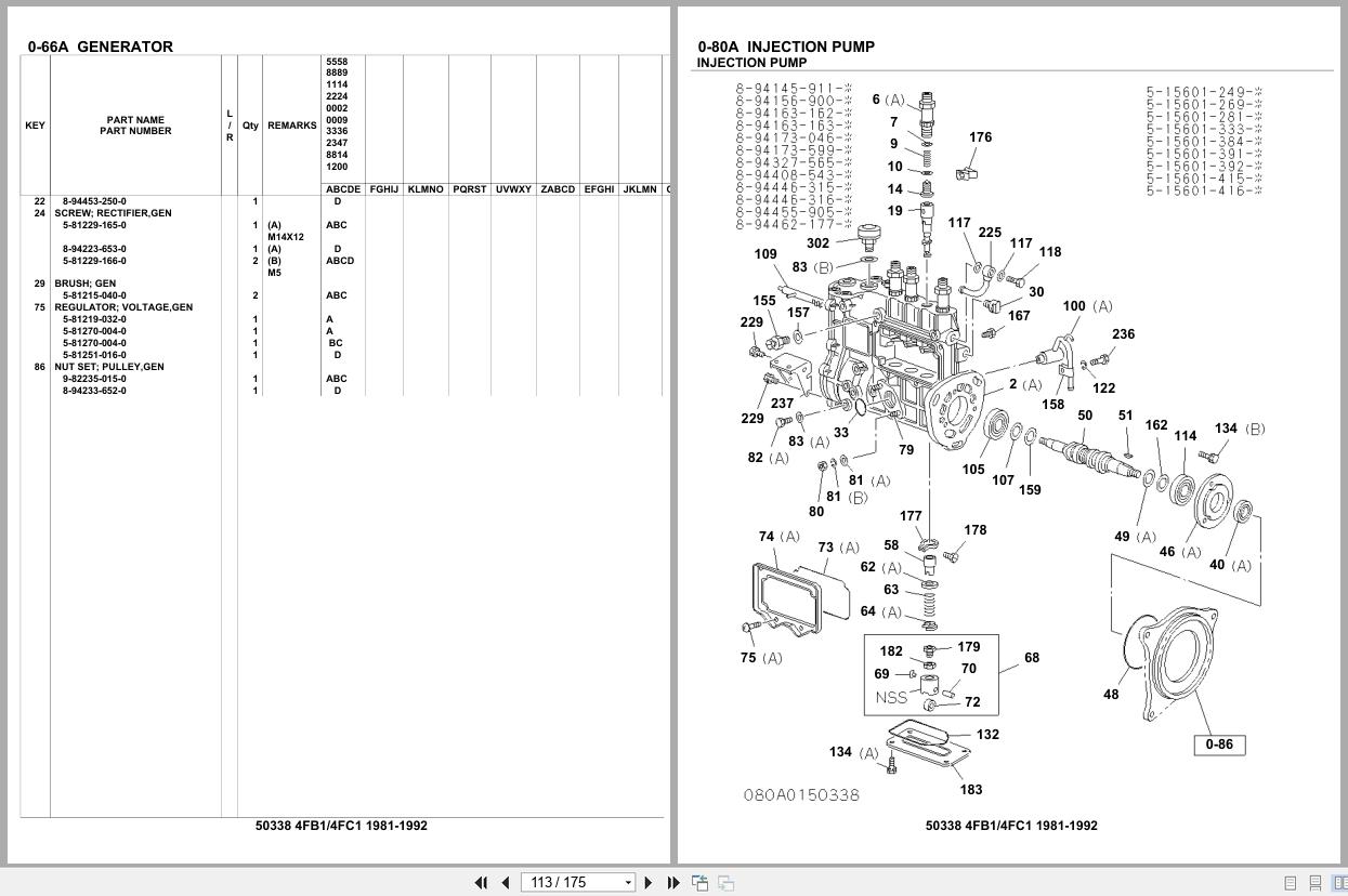 Isuzu Engine 4FB1 4FC1 1981 1992 Parts Catalog 50338 (2)