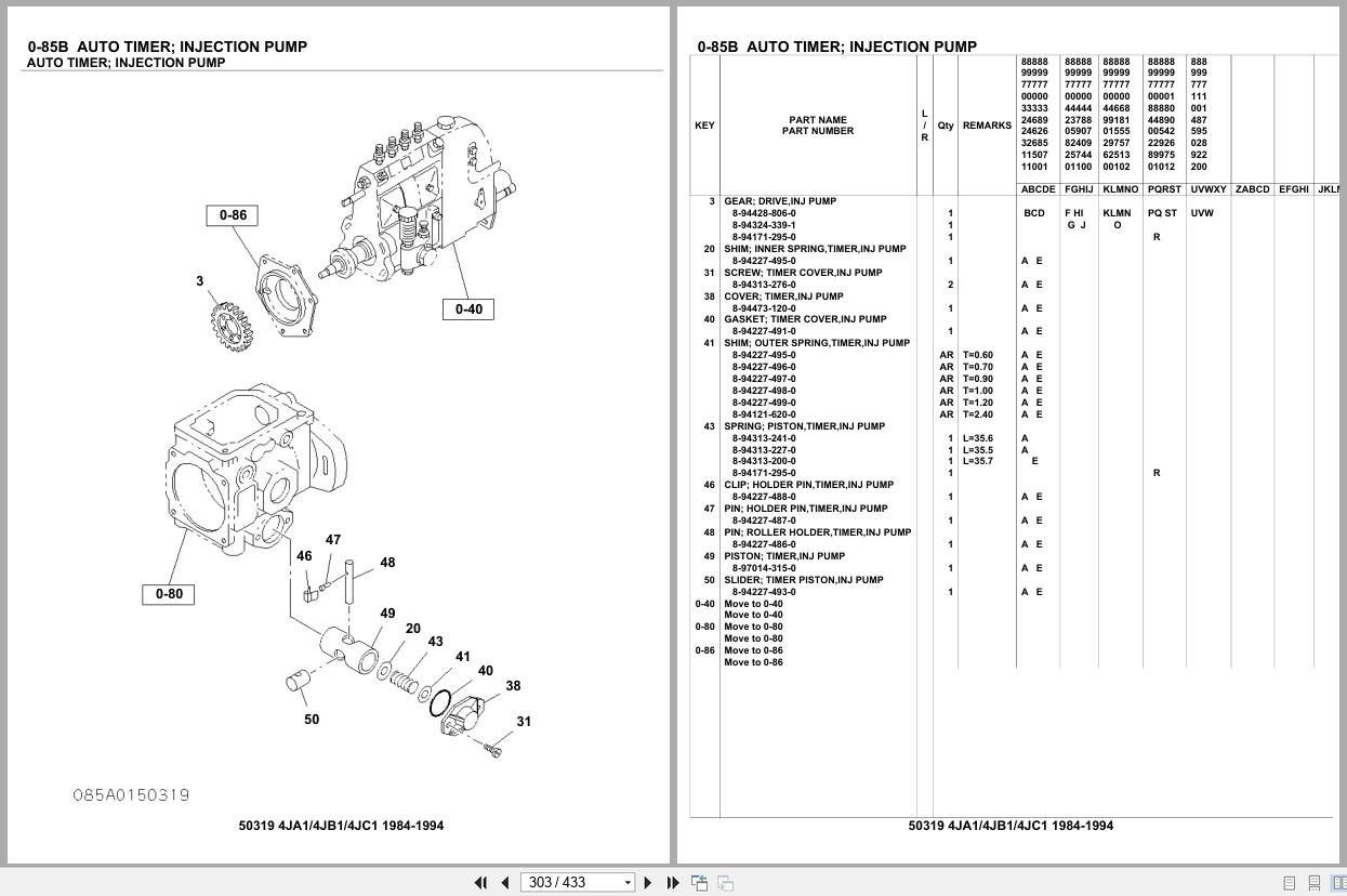 Isuzu Engine 4JA1 4JB1 4JC1 1984 1994 Parts Catalog 50319 (2)
