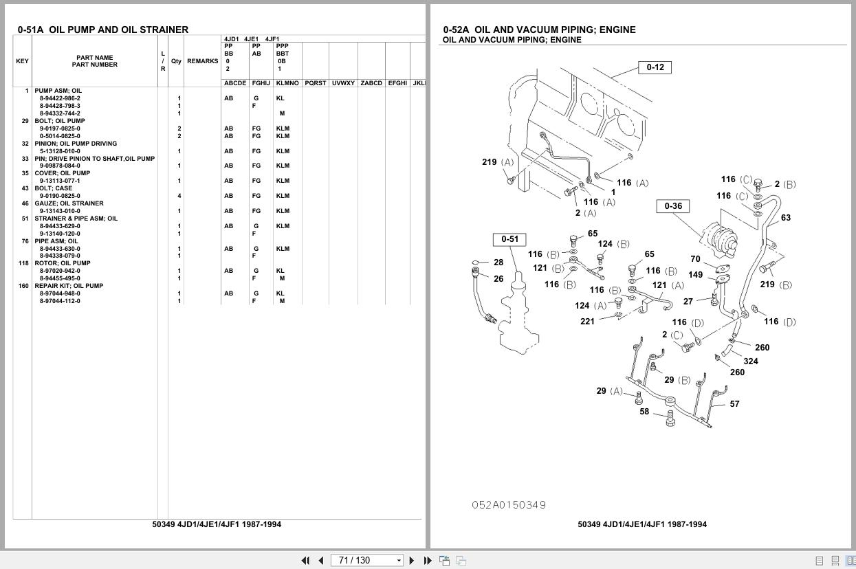 Isuzu Engine 4JD1 4JE1 4JF1 1987 1994 Parts Catalog 50349 (2)