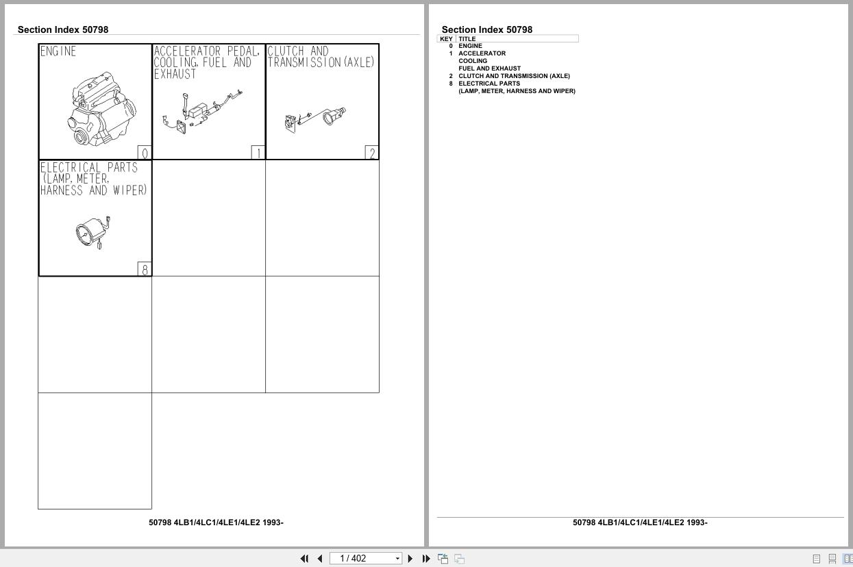 Isuzu Engine 4LB1 4LC1 4LE1 4LE2 1993 Parts Catalog 50798 (1)