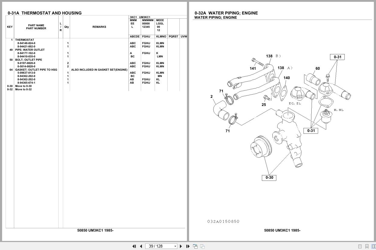 Isuzu Engine UM3KC1 1985 Parts Catalog 50850 (2)